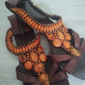 Aldo Orange🌞Beaded•Stone Sandals Size: 8.5 (39 Eur)